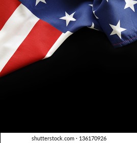 Closeup Of American Flag On Black Background