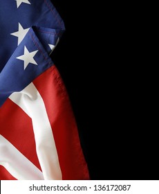 Closeup Of American Flag On Black Background