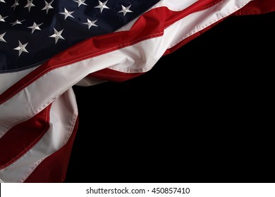 Closeup Of American Flag On Black Background