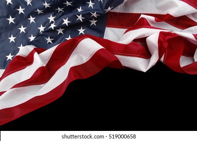 Closeup Of American Flag On Black Background