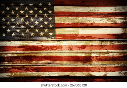 Closeup of American flag on boards