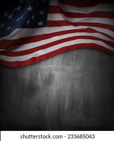 Closeup Of American Flag On Dark Background