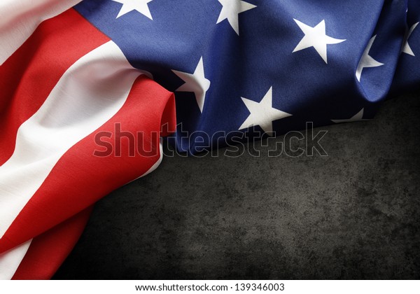 Closeup American Flag On Dark Background Stock Photo 139346003 ...