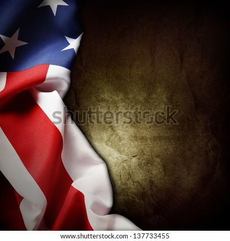Closeup of American flag on grunge background