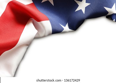 Closeup Of American Flag On Plain Background