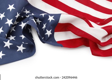 Closeup Of American Flag On White Background