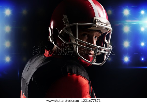 Closeup American Football Player Helmet Standing Stock Photo Edit Now
