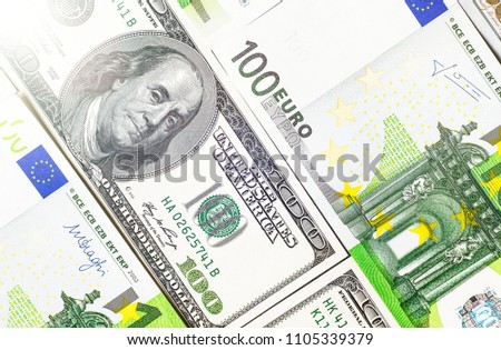 Close Up Of American Us Dollars And Euros Close Up Of American Us Dollars And Euros