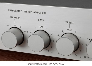 Close-Up of Amplifier Knobs, Stereo Amplifier.