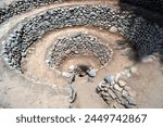 Close-up of an ancient aqueduct found in the city of Nazca, Peru.