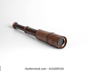 Closeup Antique Monocular Telescope Isolated on White Background