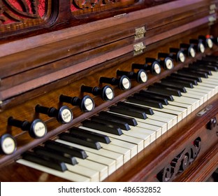 Close-up Of Antique Reed Organ Harmonium