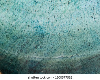 Close-Up Aqua Blue Glazed Asian Ceramic Jar Texture.