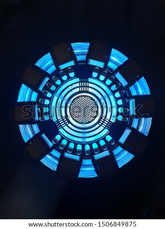 closeup of the arc reactor on a black background 