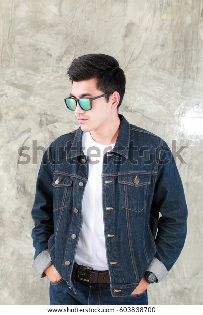 Closeup Asian Man Casual Outfits Standing Royalty Free Stock Image