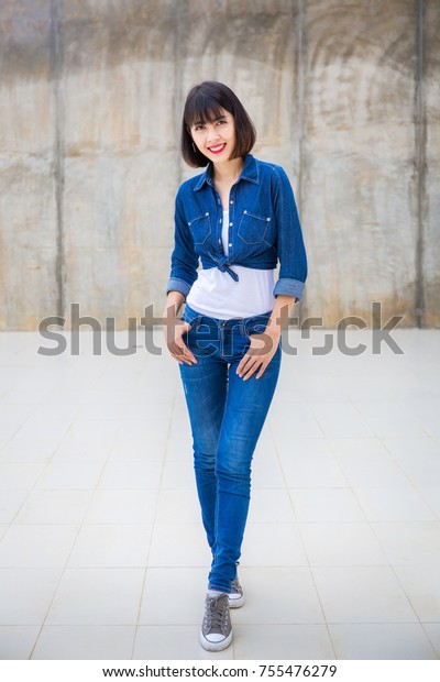 Closeup Asian Woman Casual Outfits Standing Stock Photo Edit Now