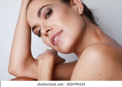 Close-up Of Attractive Woman Touching Her Body, Mature Beauty Concept.