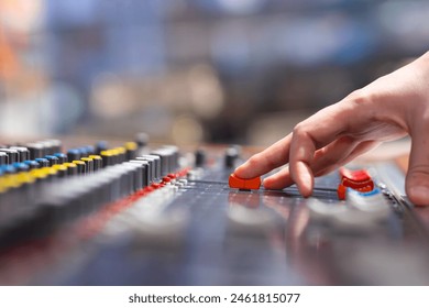 Closeup of audio mixer control panel
