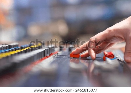 Closeup of audio mixer control panel