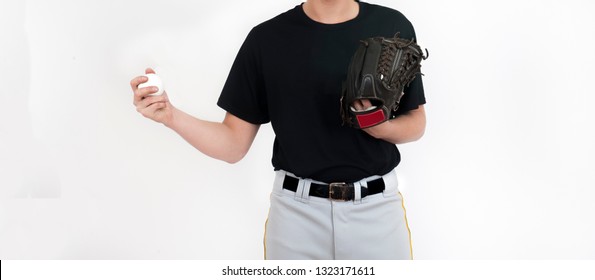 Closeup From The Back Of Baseball Player In Black Jersey 