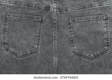 Close-Up of Back Pockets on Gray Denim Jeans Showcasing Texture and Stitching Details