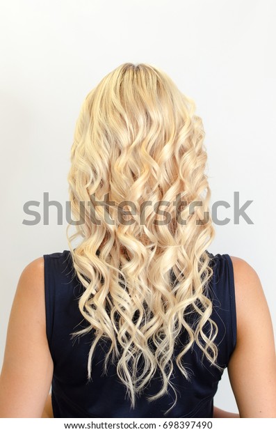 Closeup Back View Long Curly Blonde Stock Photo Edit Now 698397490