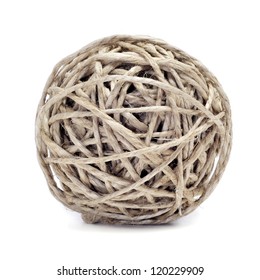 Closeup Of A Ball Of Hemp Twine On A White Background