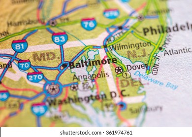 Closeup Baltimore On Geographical Map 260nw 361974761 