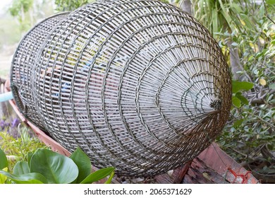 A closeup of a Bamboo fish trap