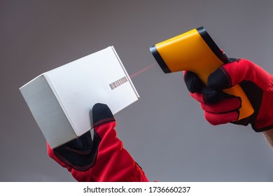 Close-up barcode reader. The action of the barcode reader. Marking of goods. Encoding of information. Storing information in the form of a code.