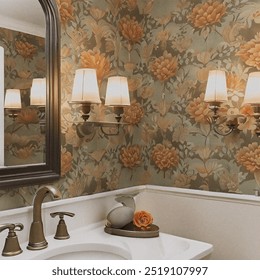 Closeup Bathroom Wall Victorian Wallpaper Florals Ai-generated Image 