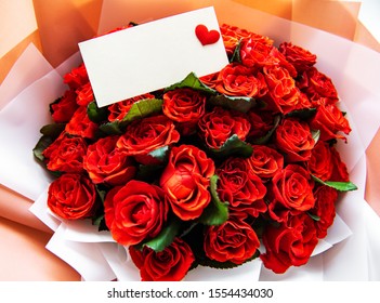 Close-up Of A Beautiful Bouquet Of Red Roses. Valentines Concept. 