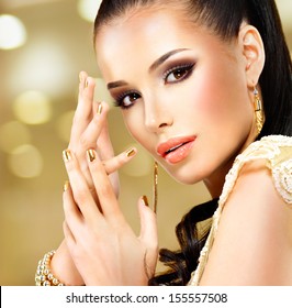 Closeup beautiful face of glamor woman with black eye makeup