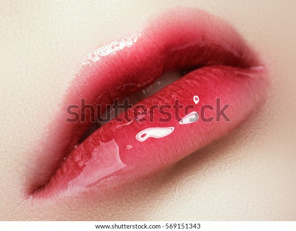 Closeup Beautiful Female Lips Bright Lipgloss Stock Photo Edit Now