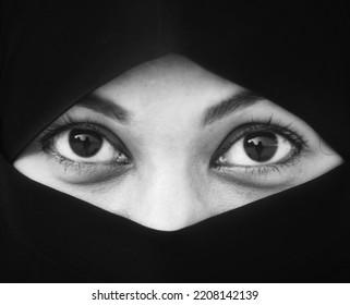 Closeup Beautiful Woman Face Covered Hijab Stock Photo 2208142139 