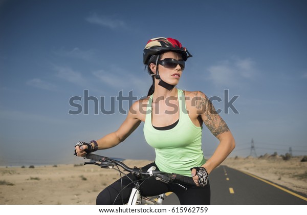 Closeup Beautiful Woman Wearing Bicycle Helmet Stock Photo Edit Now