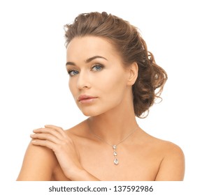 Close-up Of Beautiful Woman Wearing Shiny Diamond Necklace