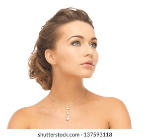 Close-up Of Beautiful Woman Wearing Shiny Diamond Necklace