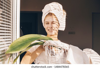 close-up of beautiful young woman with bath towel  - Shutterstock ID 1484478365