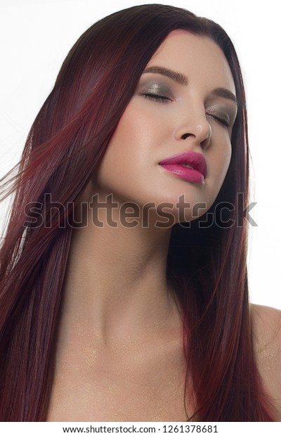 Closeup Beauty Portrait Woman Long Purple Stock Photo Edit Now