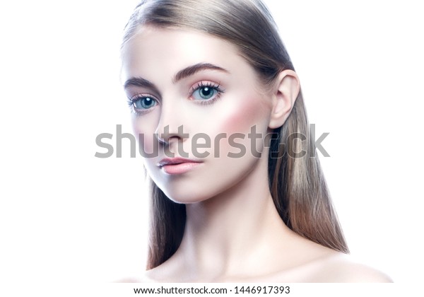 Closeup Beauty Woman Face Blue Eyes Stock Photo Edit Now 1446917393