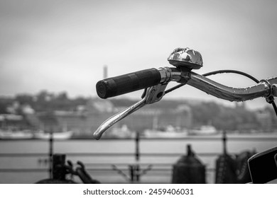 Close-up of a bicycle handlebar in black and white - Powered by Shutterstock