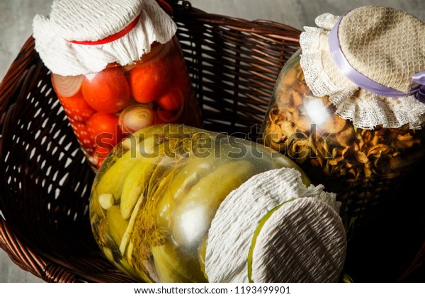 Closeup Big Glass Jars Homemade Canned Stock Photo Edit Now