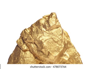 Closeup Of Big Gold Nugget On A White Background