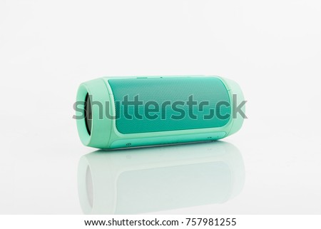 Similar – Image, Stock Photo Wireless portable speaker isolated on white background. Red Digital portable speakers. Small sound music box speaker. Modern design mini portable Wireless loudspeaker. Digital wireless technology.