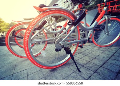 Closeup Of Bike Sharing In China