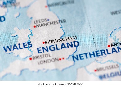 Closeup Of Birmingham, UK On A Political Map Of Europe.