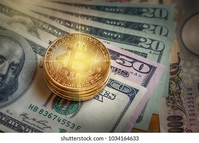 Download Closeup Bitcoins Mockup On Money Paper Stock Photo Edit Now 1034164633