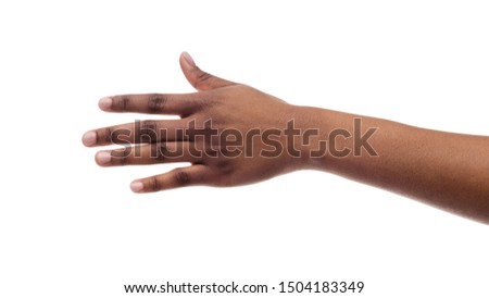 Closeup Of Black Female Hand Isolated On White Background. Panorama, Copy Space