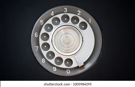 Closeup of black retro vintage telephone with rotary dialer or dialpad. Local vintage telephone for background with copyspace. Rotary dialpad telephone.